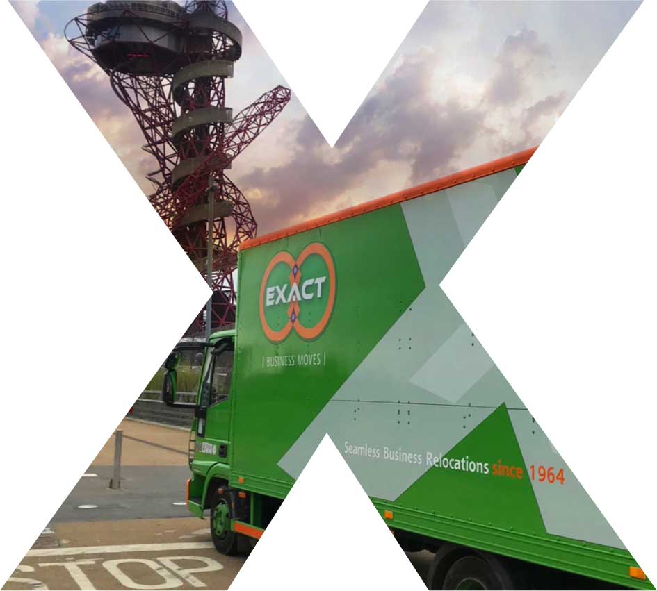 X shaped image of an Exact lorry in London
