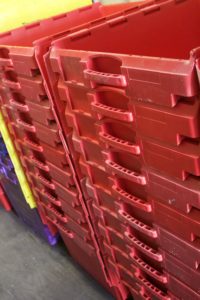 Red storage crates